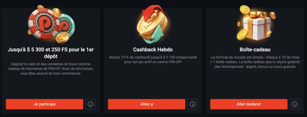 Bonus du casino Pin Up